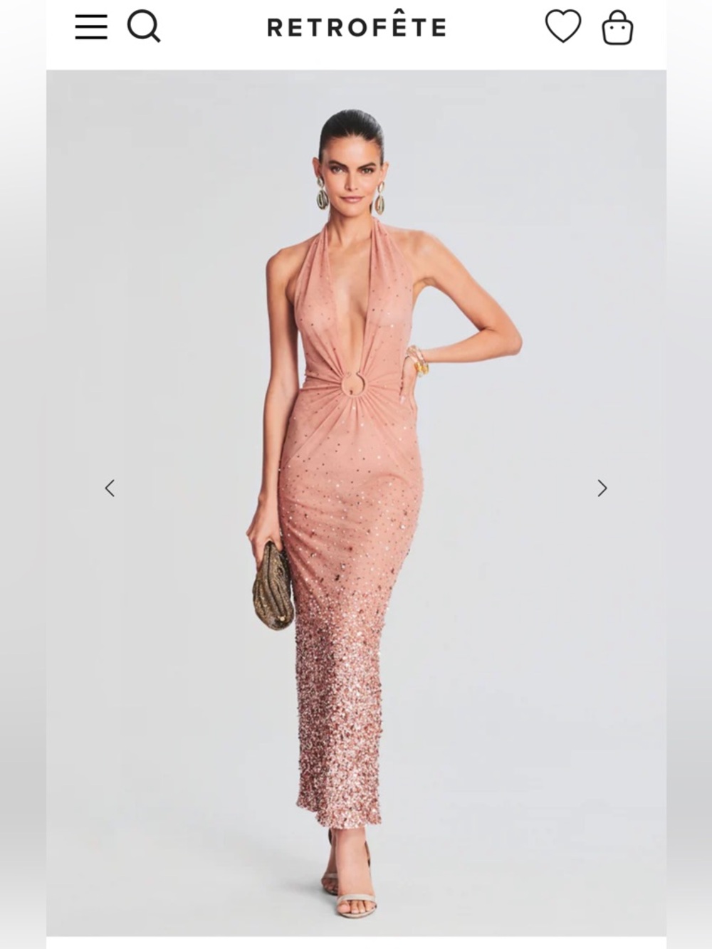Retrofete Blush Pink Sequin Ombre Halter Maxi Dress Size Large